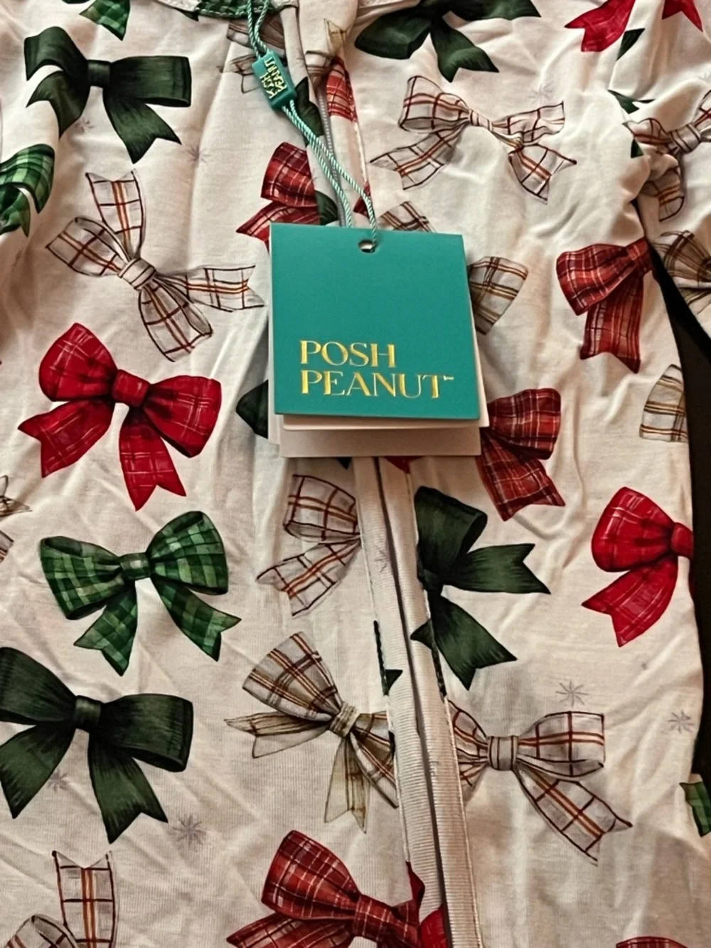 New - Posh Peanut Bamboo Christmas Bow Convertible Footie Pajamas